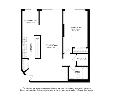 Floor plan for 1 bed, 1 bath, 867 sqft